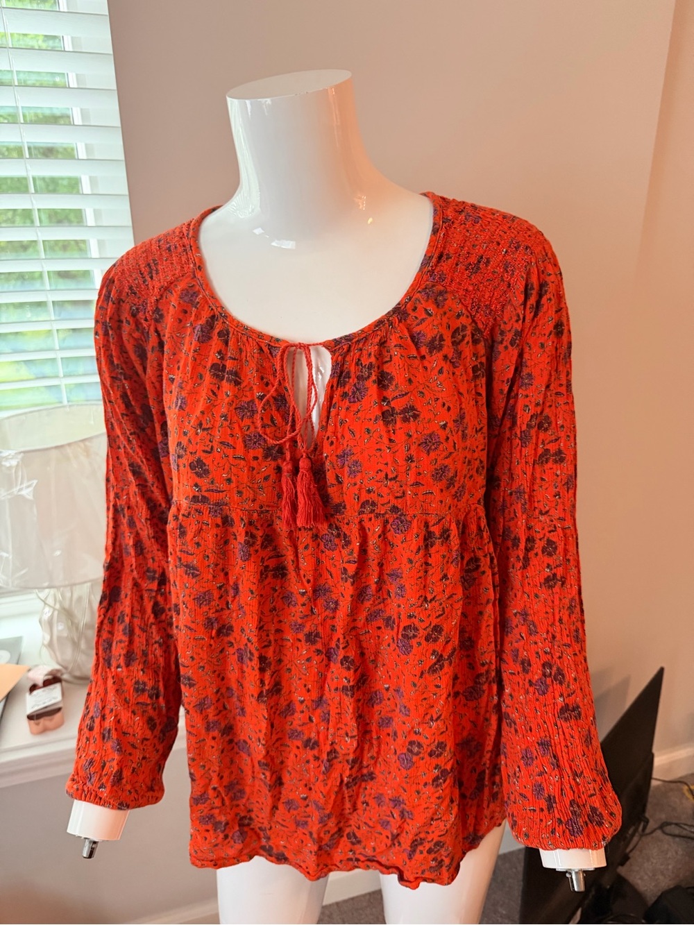 Old Navy Orange Floral Blouse with Scoop Neck